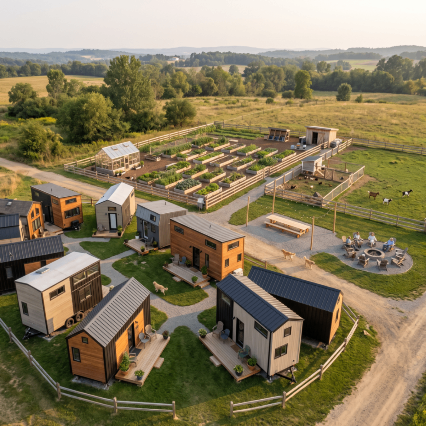 Aerial view — rural tiny home community